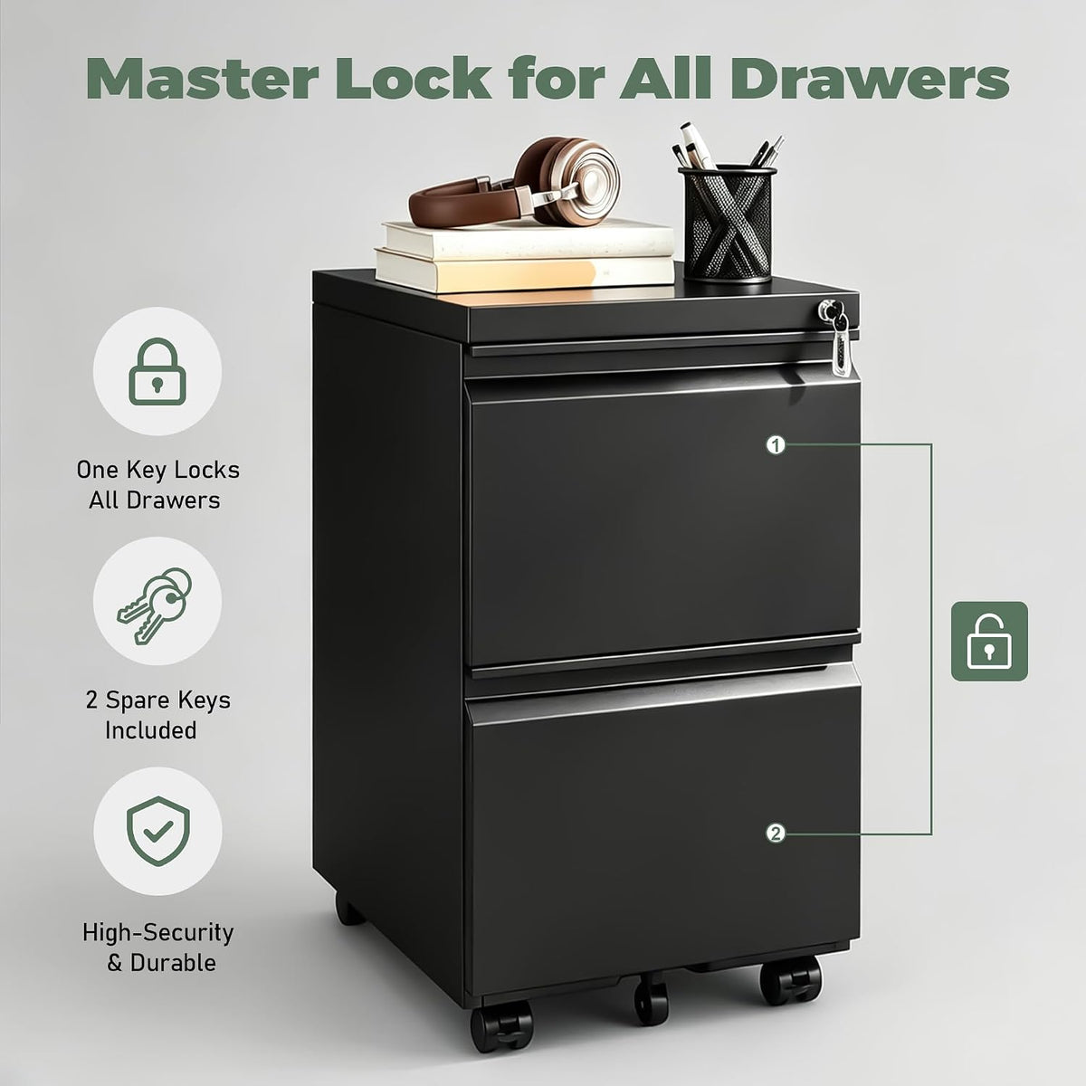 guizeeopo 2 drawer locking file cabinet, fully assembled on a desk or shelf