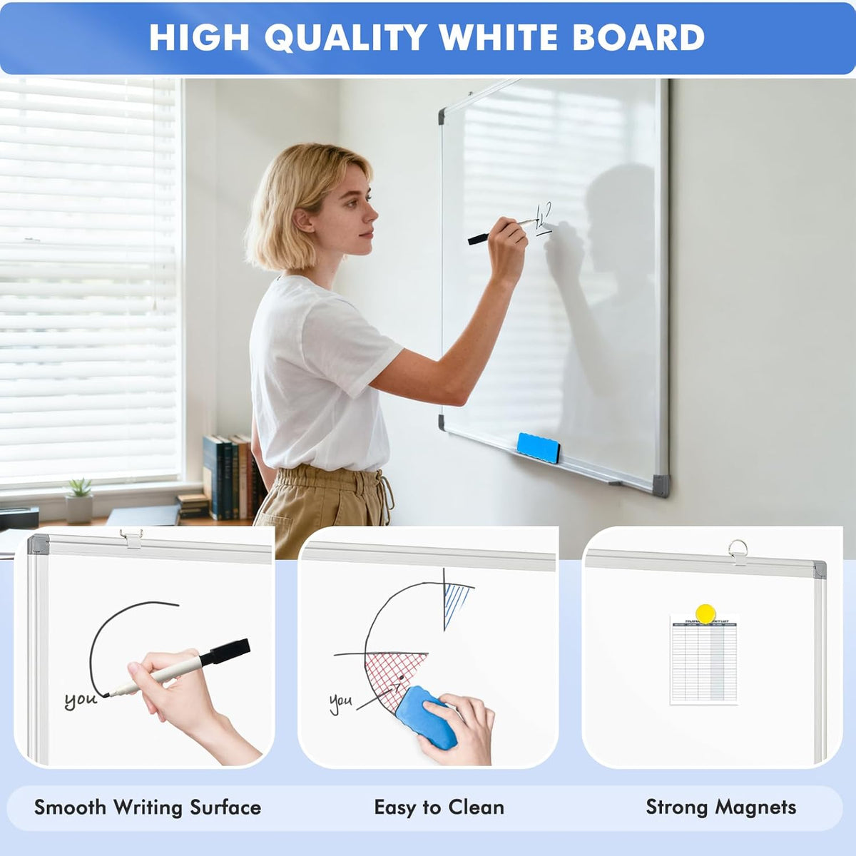 Double-Sided White Board Dry Erase Magnetic Whiteboard Wall 36x24 Silver