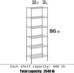Regal Altair 18" Deep x 30" Wide x 86" Height Wire Shelving Kit | 6-Tier | NSF - Image 3