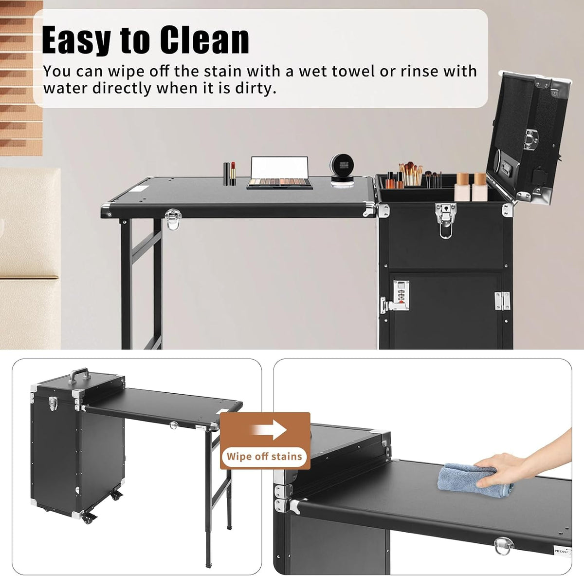 Nail Desk Mobile Station Rolling Makeup Train Case, Foldable Nail Table Manic...