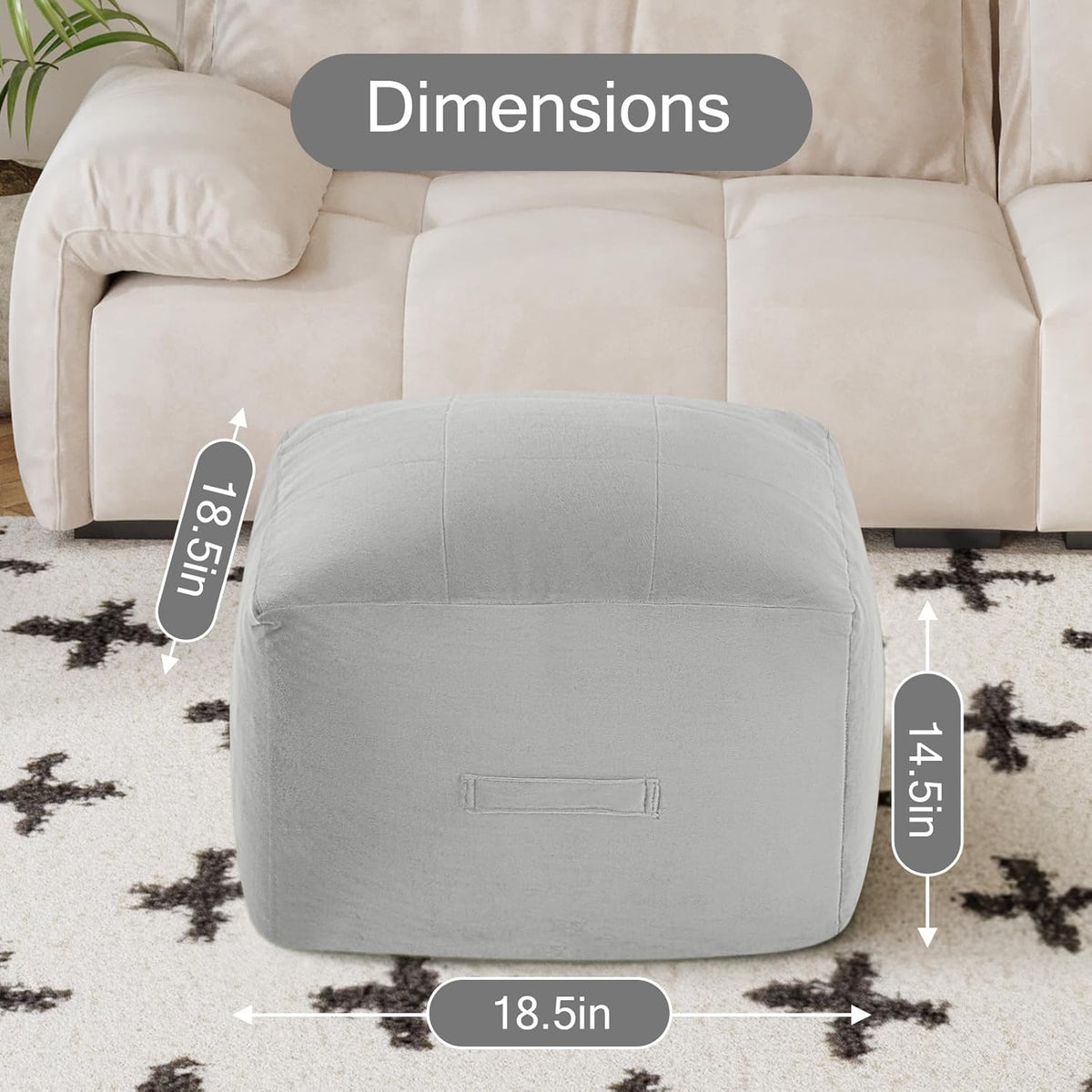 MeMoreCool Grid Square Pouf Ottoman Foot Rest 20x20x15 Inches, Light Grey