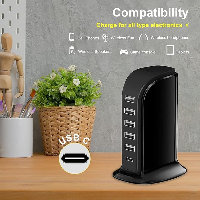 Charger Block 6 in 1 Upoy, 40W USB C Charger 3A, Charging Hub - Image 3