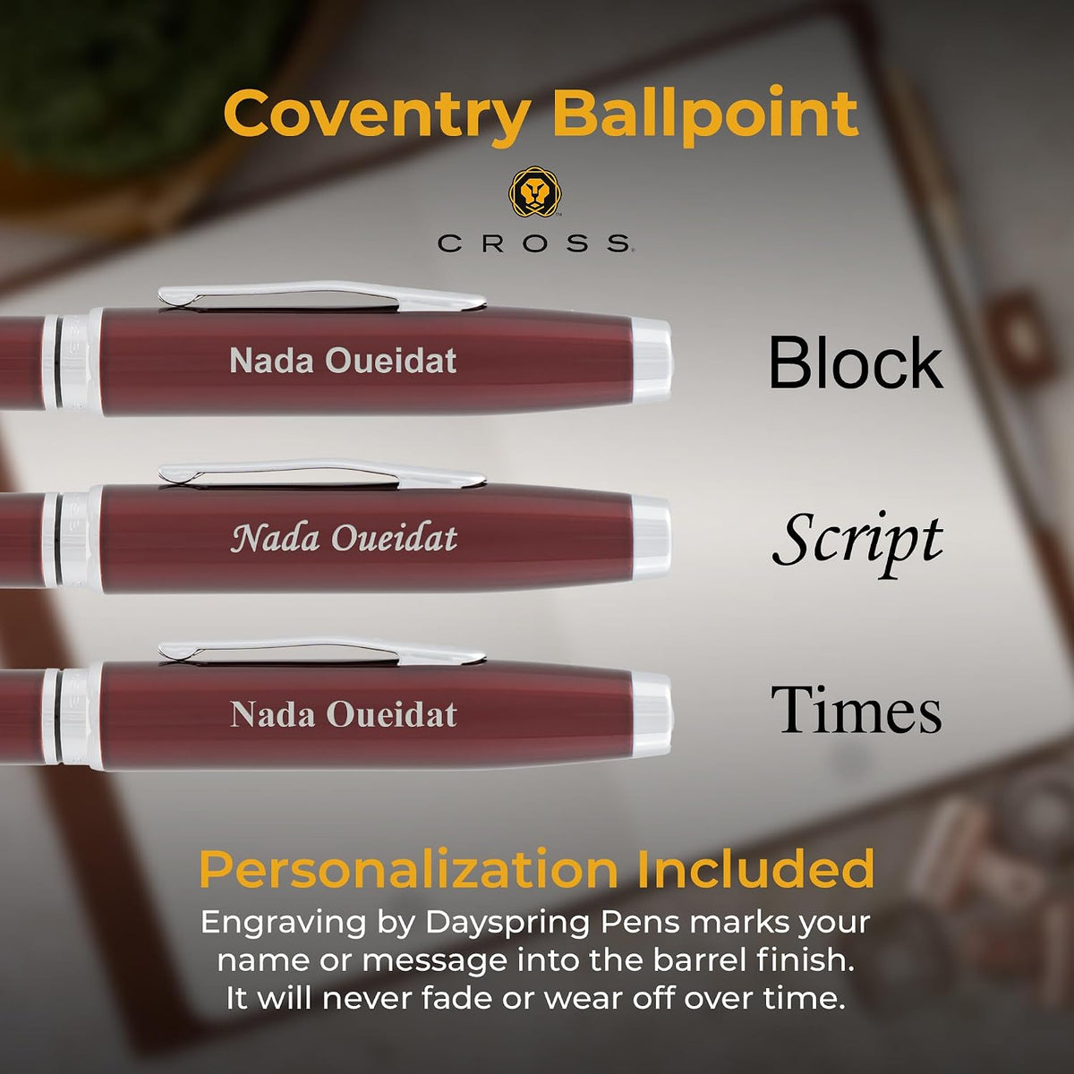 Cross Coventry Personalized Ballpoint Pen in Red Lacquer with Chrome Trim