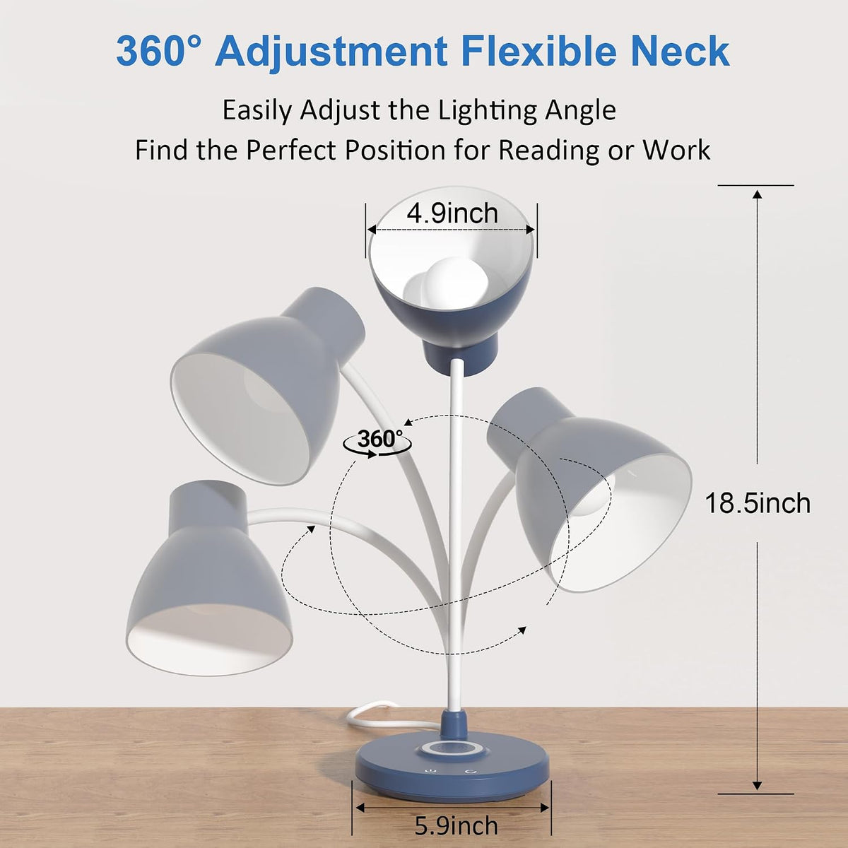 LED Desk Lamp for Home Office with Wireless Charger, Navy Blue
