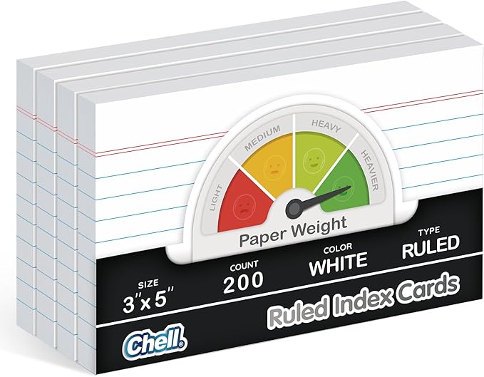 Chell Extra Heavyweight Ruled Index Cards 3x5 Inch, No Bleed-Through, Ruled by chell