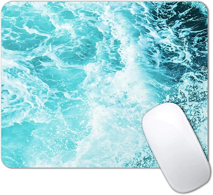 IMAYONDIA Blue Teal Green Sea Waves Mouse Pad, Square Ocean Mouse Pad by IMAYONDIA
