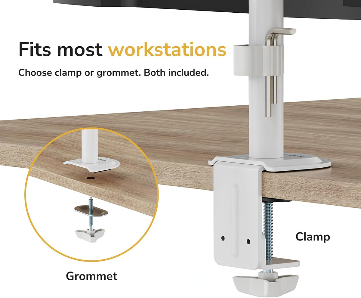 Mount-It Dual Monitor Mount Arm for Desk, Full Motion White Steel 17-32 in