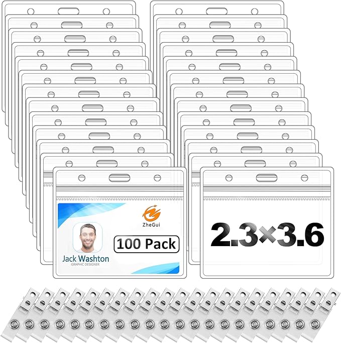 100 Pack Horizontal ID Badge Holder by ZheguiProfessionalSupplierofOfficeSolutions
