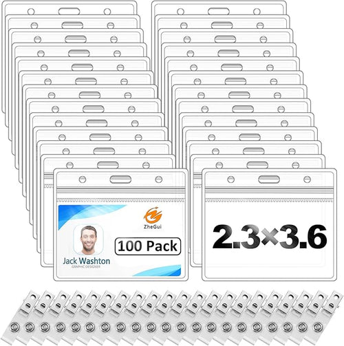 100 Pack Horizontal ID Badge Holder by ZheguiProfessionalSupplierofOfficeSolutions