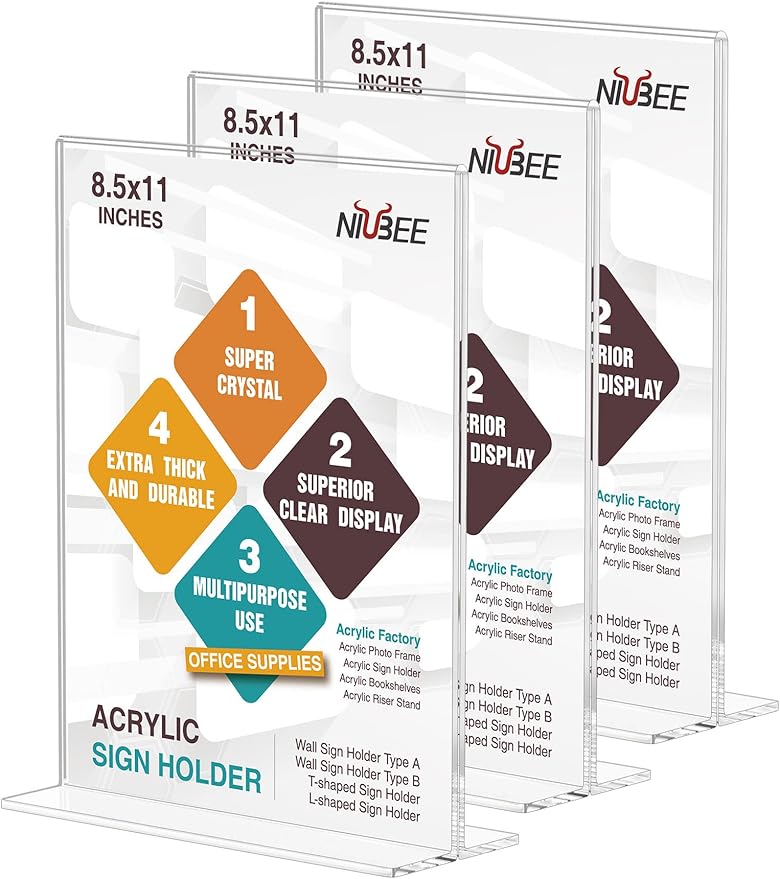 NIUBEE 3 Pack Acrylic Sign Holder 8.5 x 11 by NIUBEE