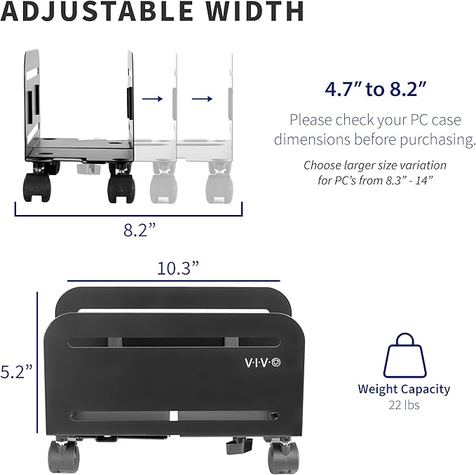 VIVO Computer Mid-Tower Case, CPU Steel Rolling Stand, Adjustable Mobile Cart - Image 4