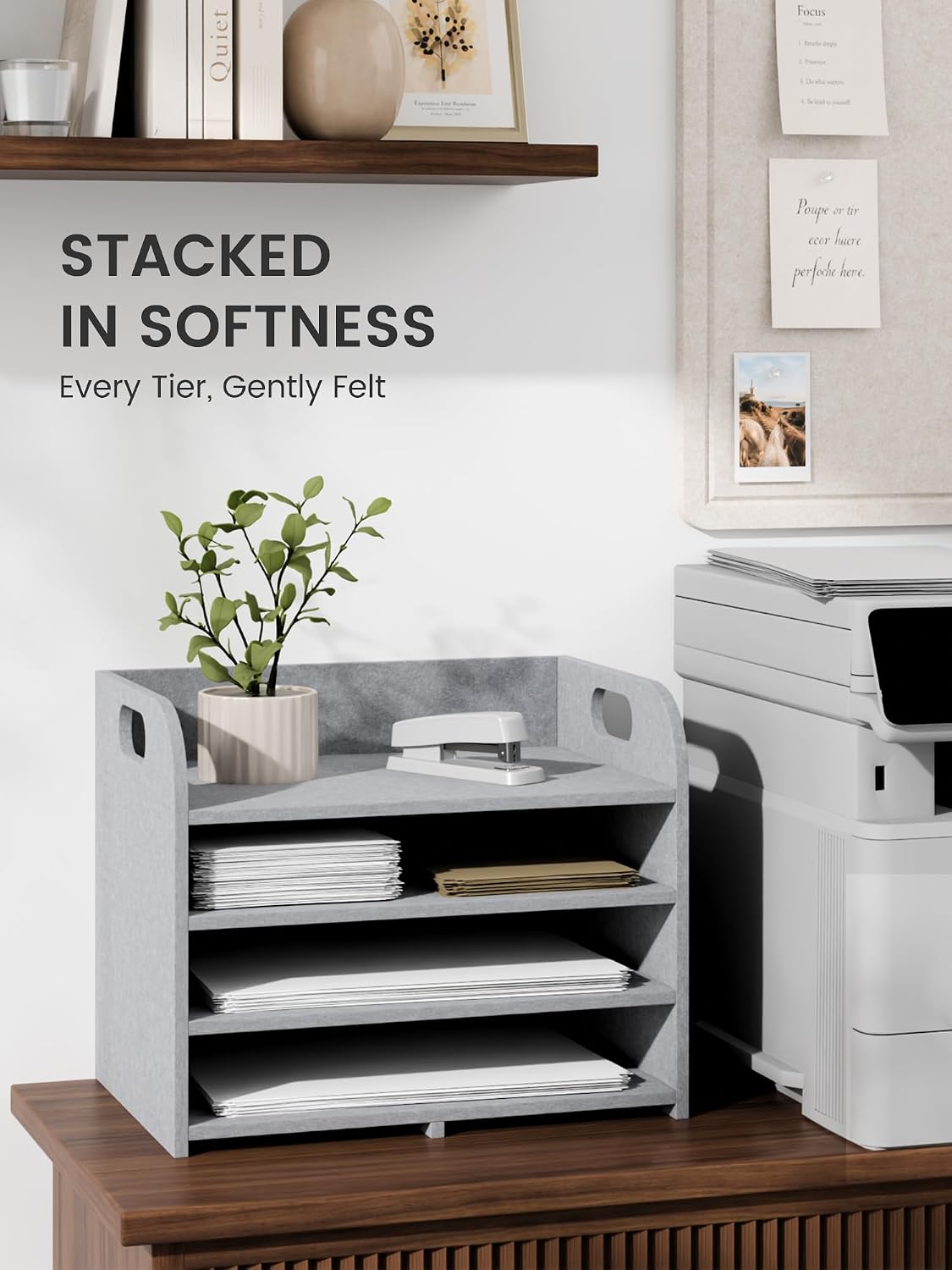 Fluxynara 4-Tier Felt File Organizer with Carry Handles, Soft Gray