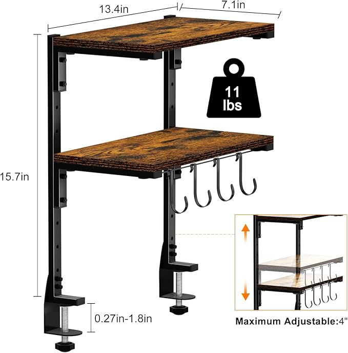 AUATRONNE Clamp-on Desk Shelf, 13 inch Above or Below Desk 2-Tier Shelving - Image 3