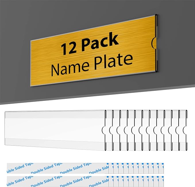 TONICE 12 Pack Acrylic Desk 2x8 Nameplate Holders, Acrylic Nameplate Holders by TONICE