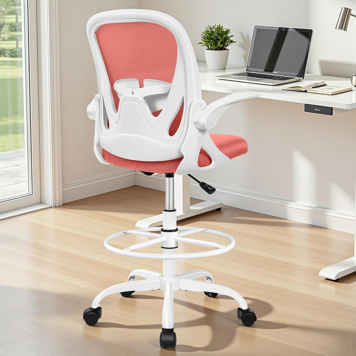 Drafting Chair Tall Office Chair with Flip-up Armrests Executive Ergonomic Co...