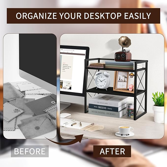 YINMIT Desktop Shelf Organizer, 2 Tier Office Shelves, Wood Desk Organizer - Image 5