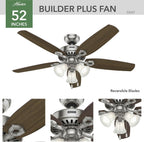 hunter builder plus, indoor, ceiling fan, 5 blades on a desk or shelf
