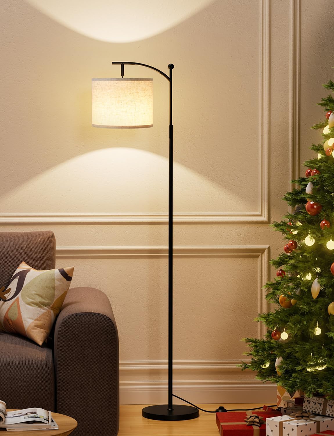 ambimall 60" modern floor lamp with beige shade showing dimensions