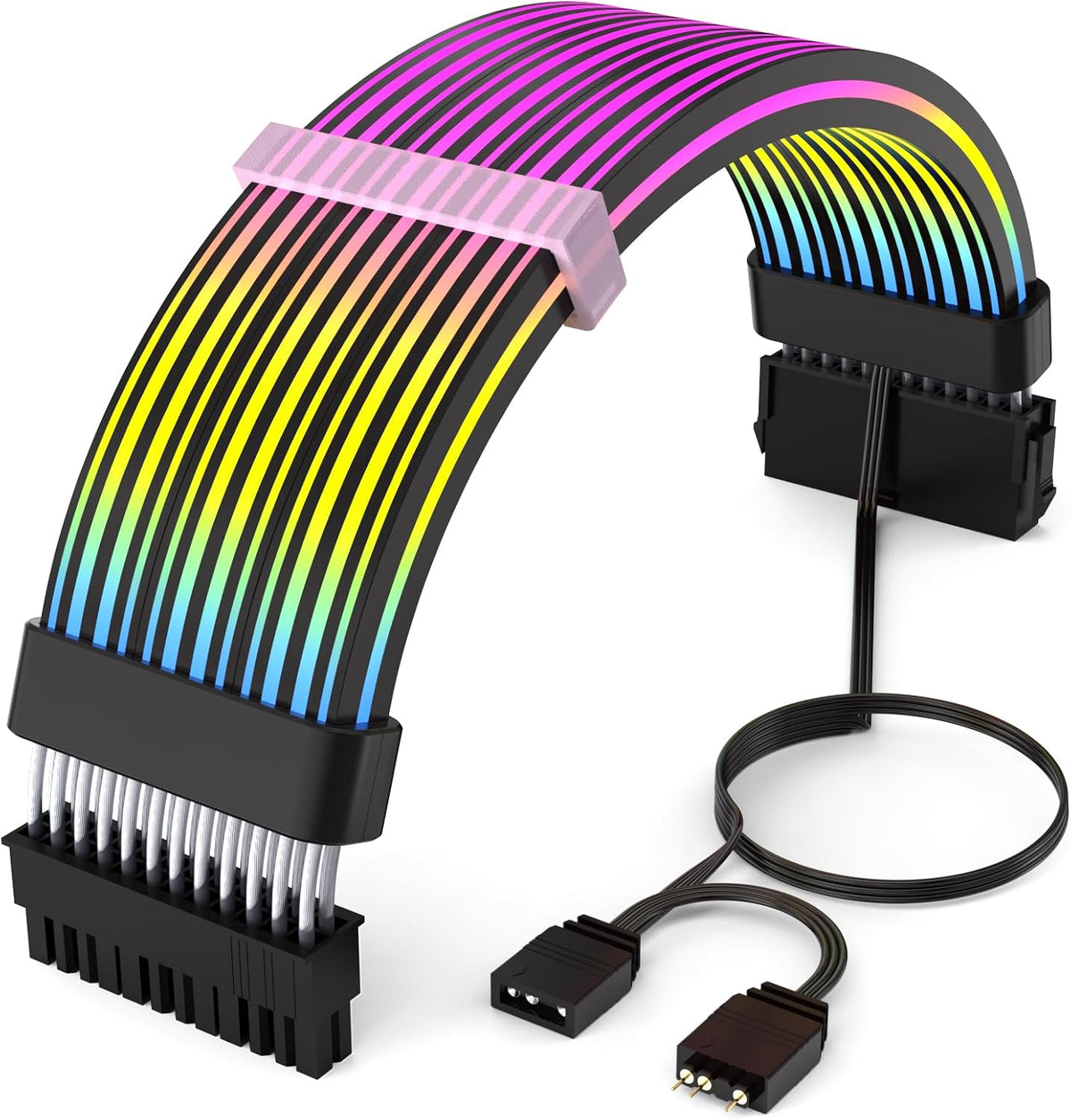 Sirlyr Black 24Pin 4-Side RGB PSU Cables Extension,5V 3Pin MB Sync