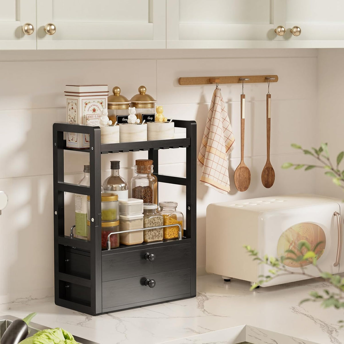 AmazerBath Bamboo Bathroom Counter Organizer, 2-Tier Makeup Organizer with 2 ...
