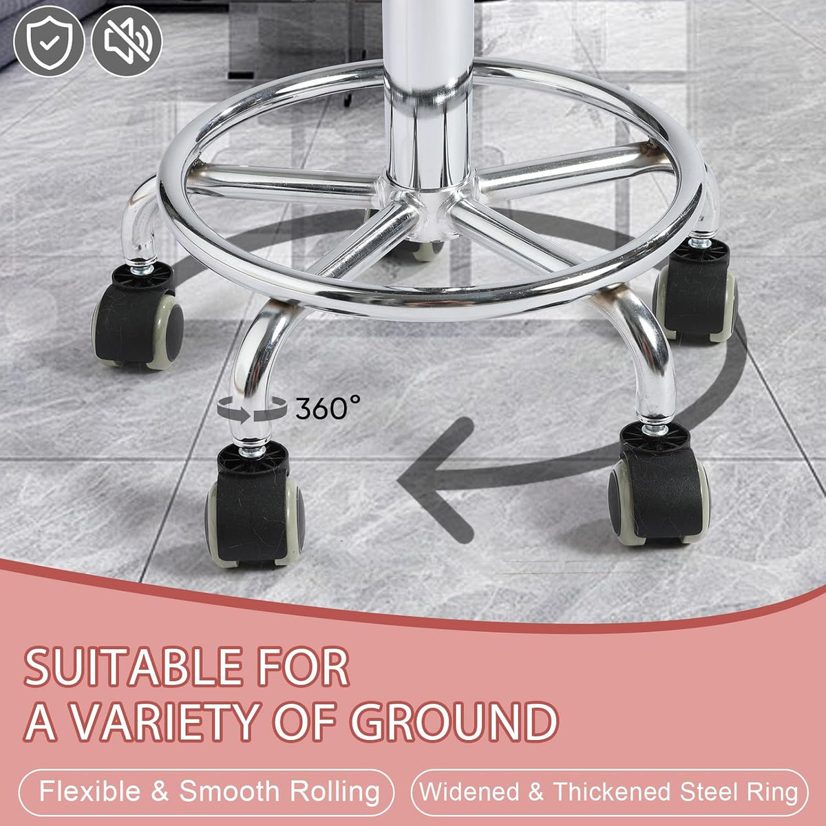 500lbs Heavy-Duty Adjustable Rolling Stool with Wheels & Foot pedal ring
