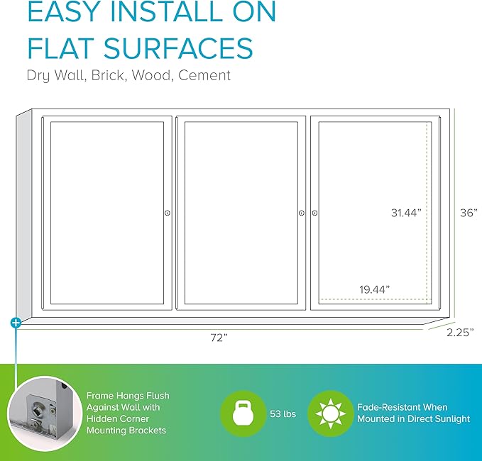 Ghent 36"x72" 3-Door indoor Enclosed Recycled Rubber Bulletin Board, Shatter - Image 5
