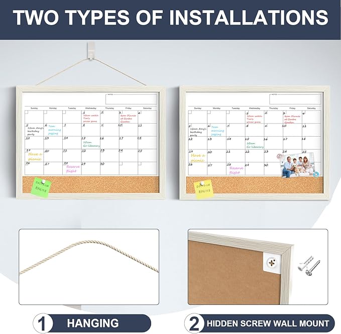 Calendar Whiteboard for Wall, 18x24 Inches Whiteboard Calendar Cork Board Combo - Image 2