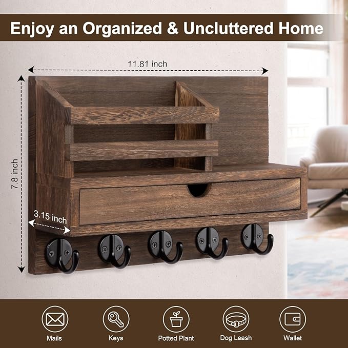 Lucundm Key Holder Wall Mount, Mail Holder - Image 4