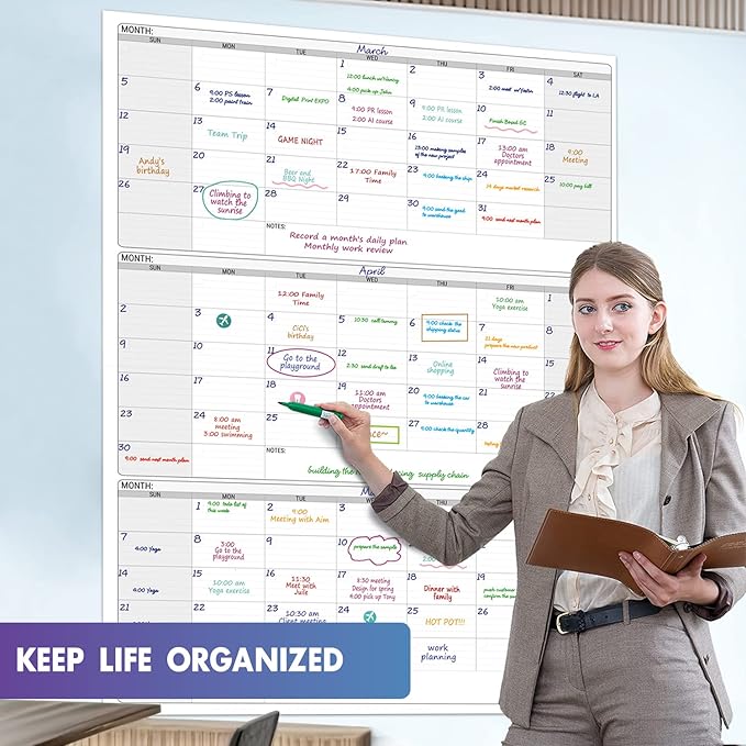 Dry Erase Vertical Three Month Laminated jumbo Wall Calendar, 46 x 63, Huge - Image 7