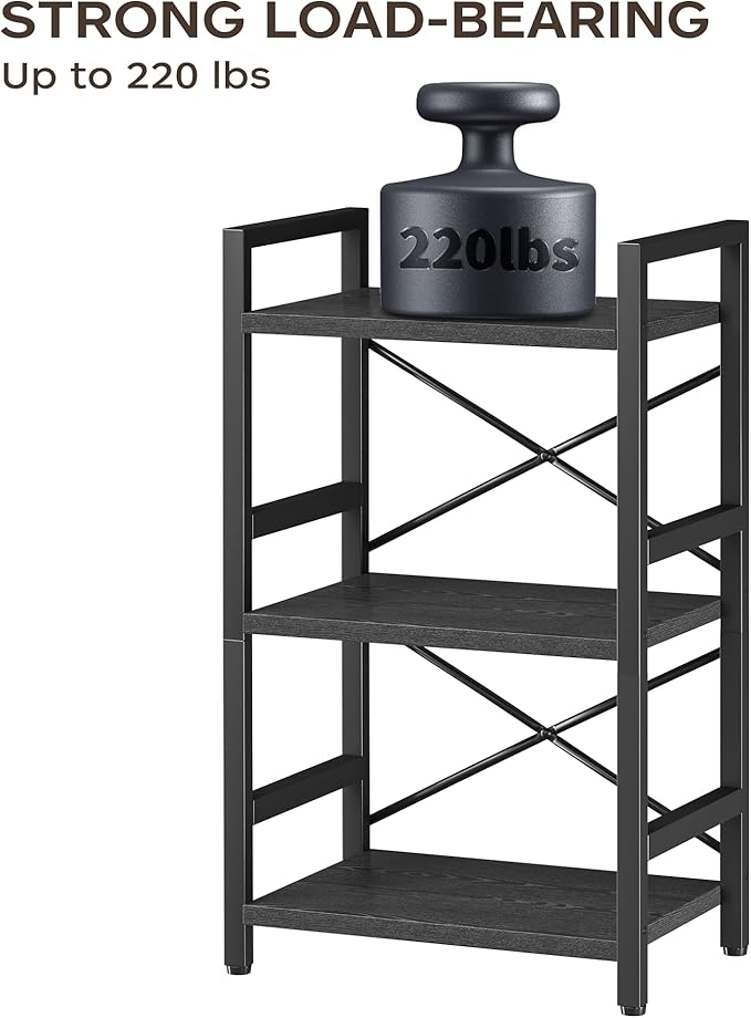 Homeiju Bookshelf, 3 Tier Industrial Bookcase, Metal Small Bookcase, Rustic - Image 7