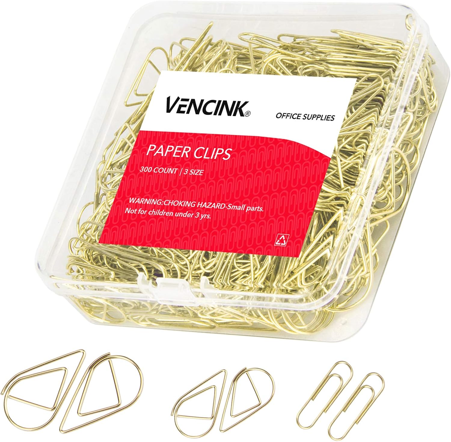 300 Pcs Cute Gold Teardrop Paper Clips Bulk Assorted Sizes