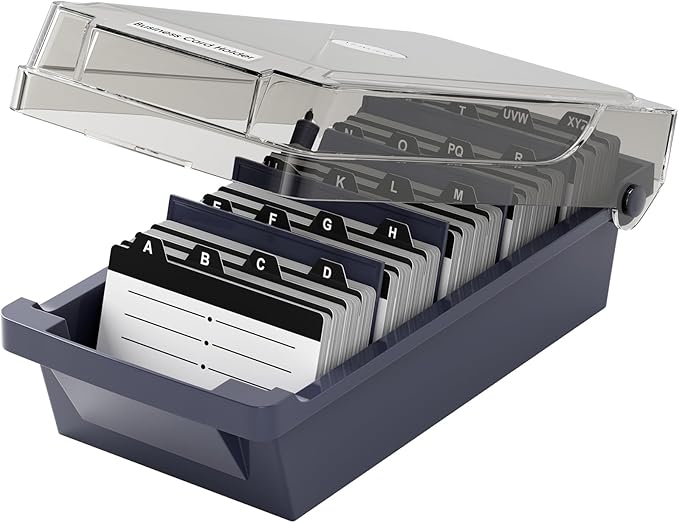 MaxGear Business Card Holder Desk, Large Plastic Business Card Organizer Box by MaxGear