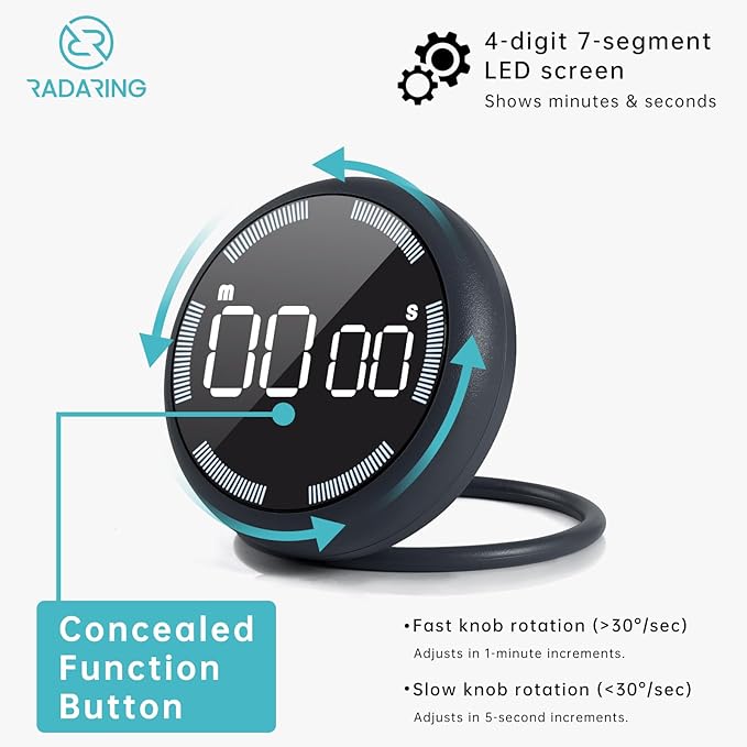 Stell Gray Quick Que Kitchen Timers, Visual timers Large LED Display Magnetic - Image 2