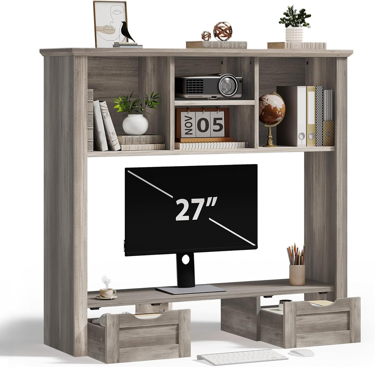 Desk Shelf with Computer Monitor Stand, 37.4''W Desktop Bookshelf