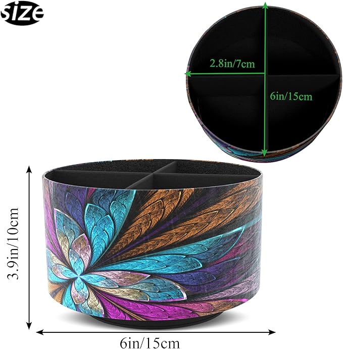 Hennaja Round Leather Art Supply Organizer, Remote Control Holder, 360 Degree - Image 2