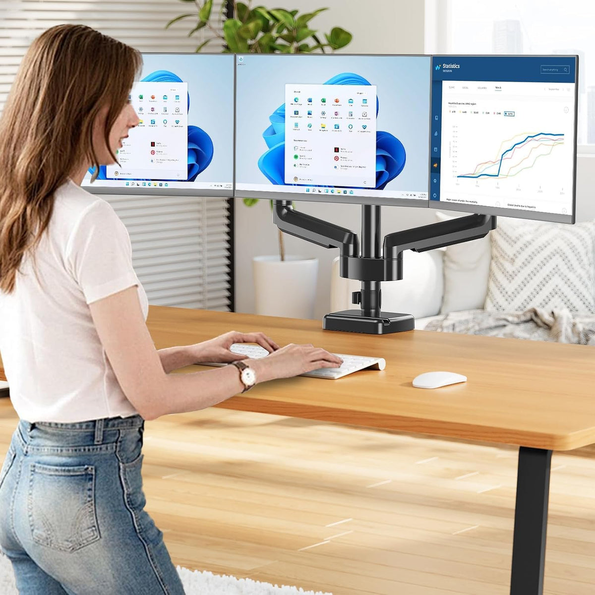 MOUNT PRO Triple Monitor Mount for 13-27 inch Screens, 3 Monitor Desk Mount, ...