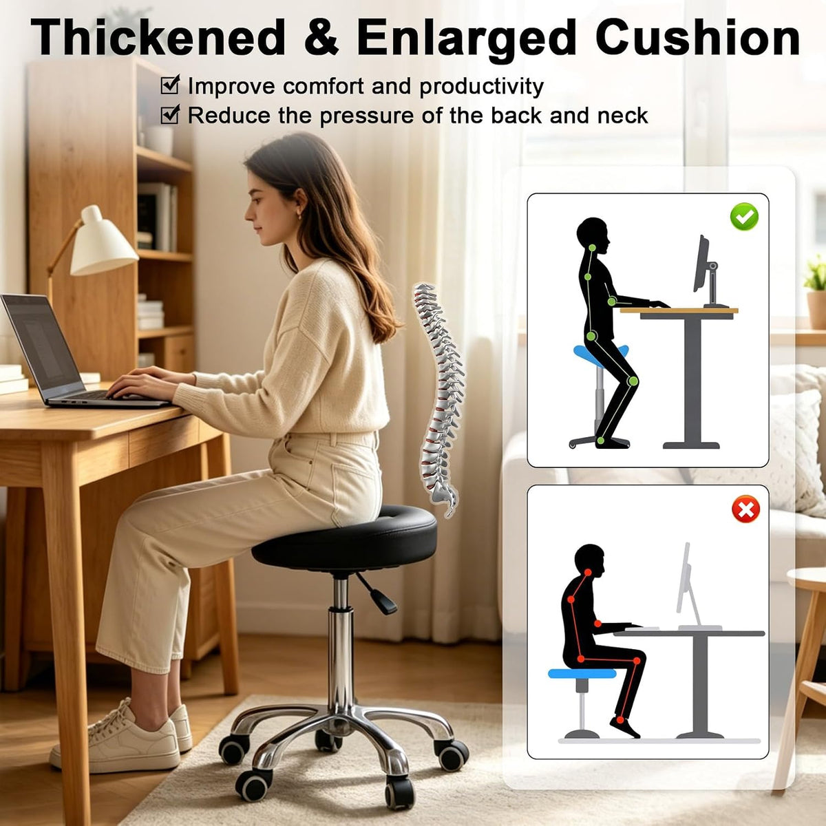 Ergonomic Saddle Chair,Heavy-Duty Rolling Stool with Wheels