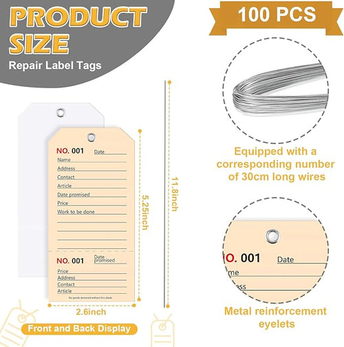 100 Pack Red Repair Tags with Wire Rope Service Repair Tags Numbered with Wire - Image 2
