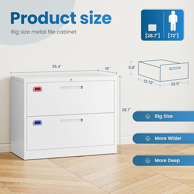 PEUKC 2 Drawer File Cabinet, Lateral Filing Cabinets - Image 2