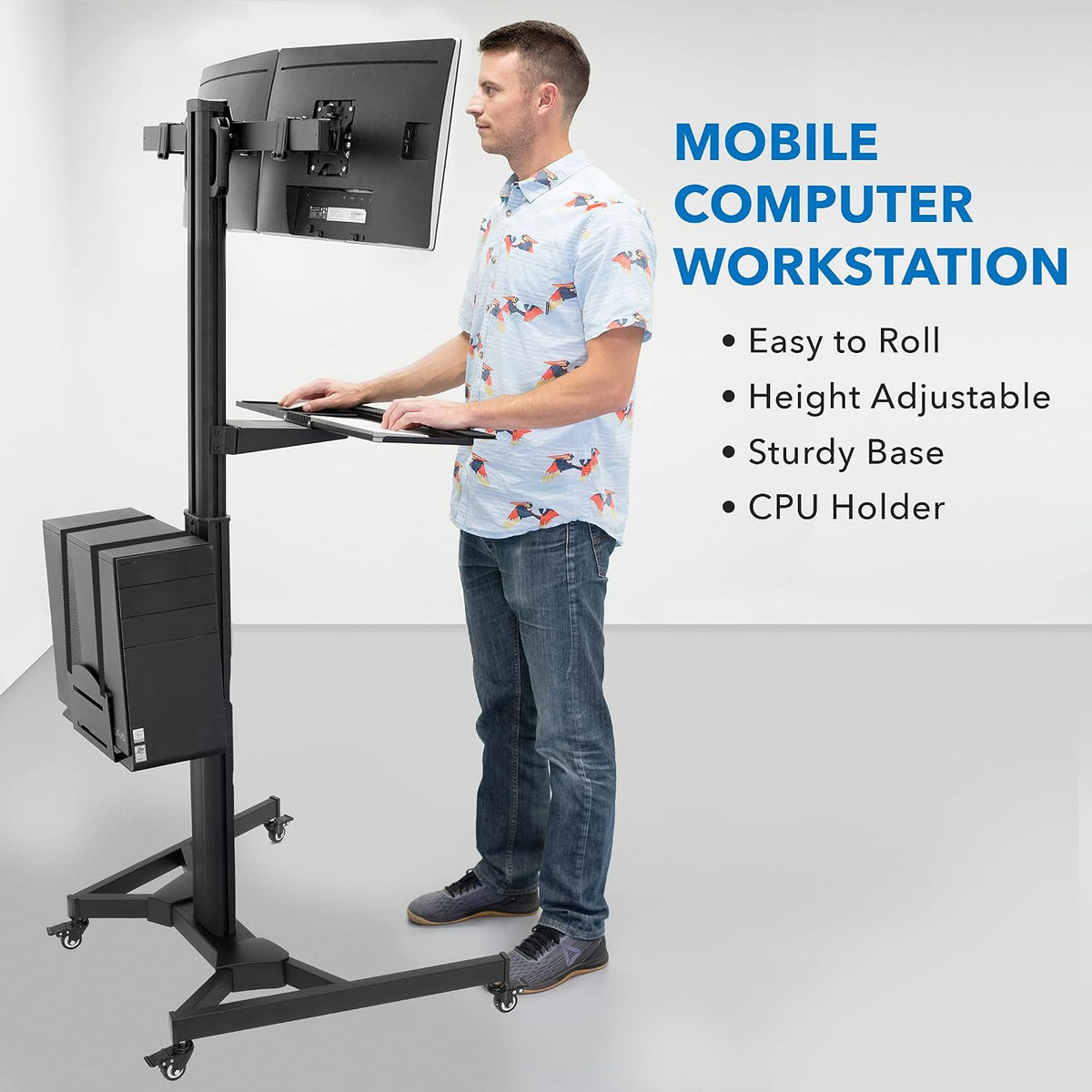 Mount-It! Dual Monitor Computer Cart – Mobile Standing Desk with Wheels, Roll...