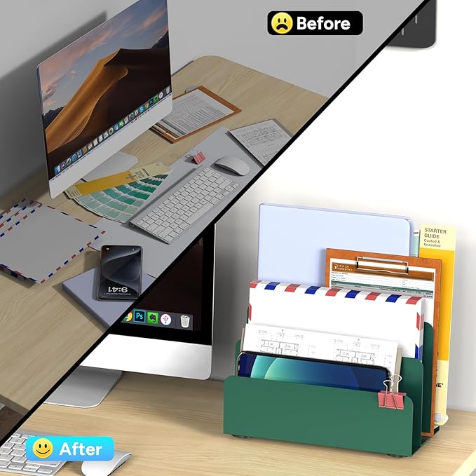 OUTIOE Mail Organizer Countertop, Small Desk File Organizer, Metal File Holder - Image 2
