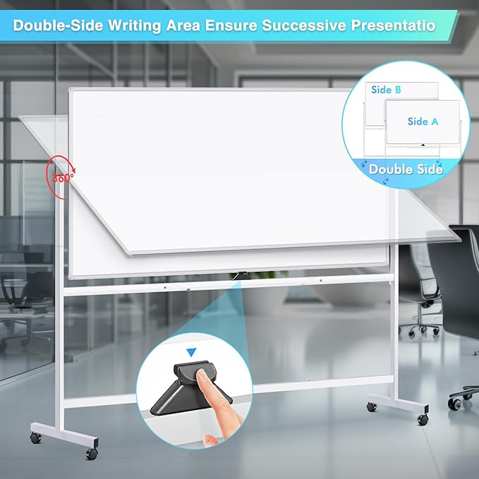 maxtek Rolling Whiteboard 72x48, Large Double-Sided White Board Dry Erase on - Image 3
