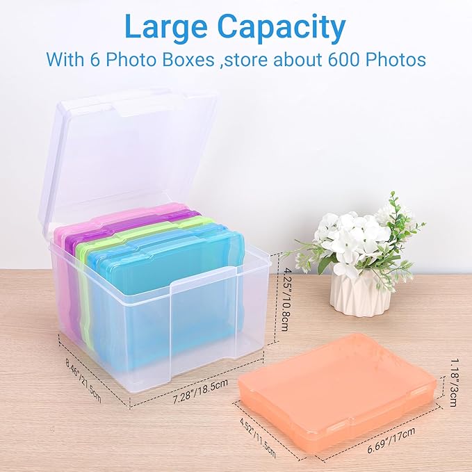COSICS Photo Storage Box 4" x 6", Extra Large Transparent Plastic Photo - Image 2