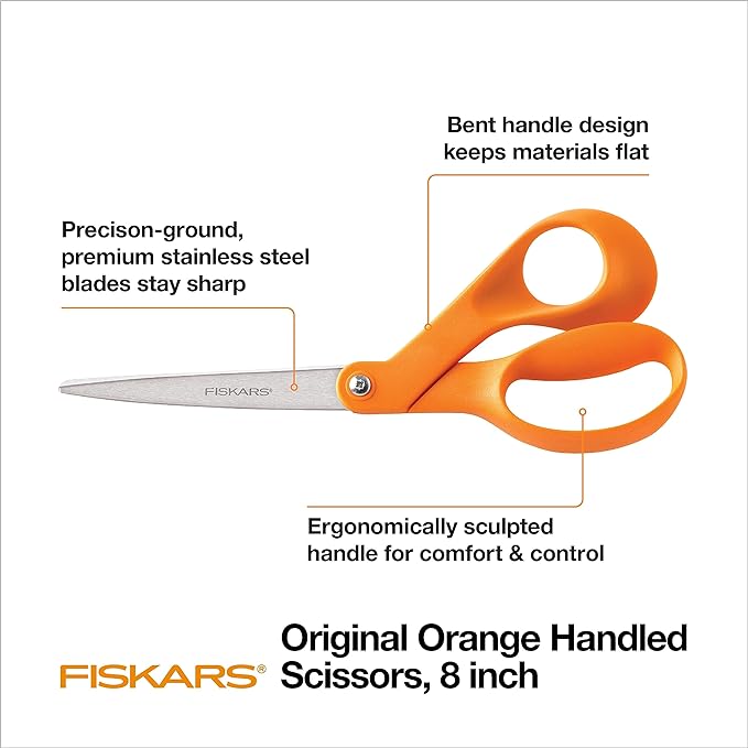 Fiskars 8" Original Orange-Handled Stainless Steel Scissors, Ergonomic and - Image 3