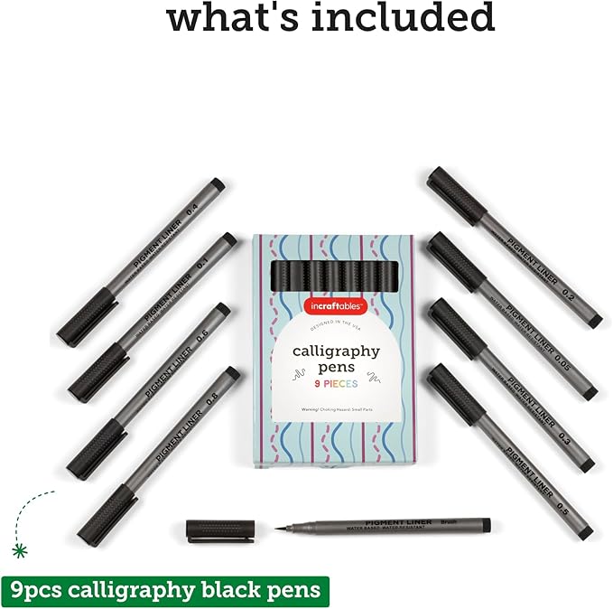 Incraftables Calligraphy Brush Pens – Pack of 9 Assorted Tips – Black Chisel - Image 2