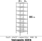 Regal Altair 24" Deep x 24" Wide x 86" Height Wire Shelving Kit | 8-Tier | NSF - Image 3