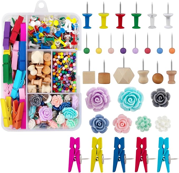 Push Pins，LYroo 200 Pcs Flower Thumb Tacks Wood Pin Board Map Tacks Marking by LYroo