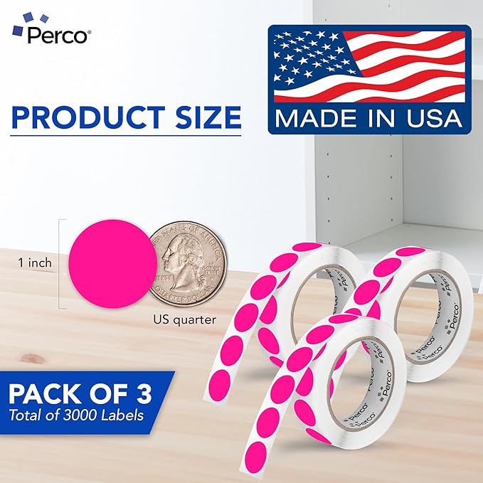 Perco Fluorescent Pink 1-Inch Round Circle Dot Sticker Labels - Image 2