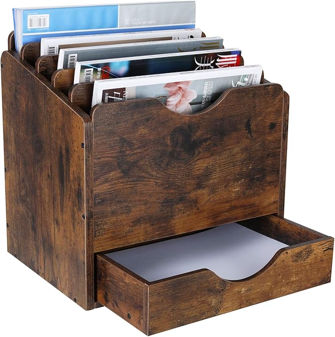 PAG Wood Desktop File Holder Organizer Mail Sorter by PAG