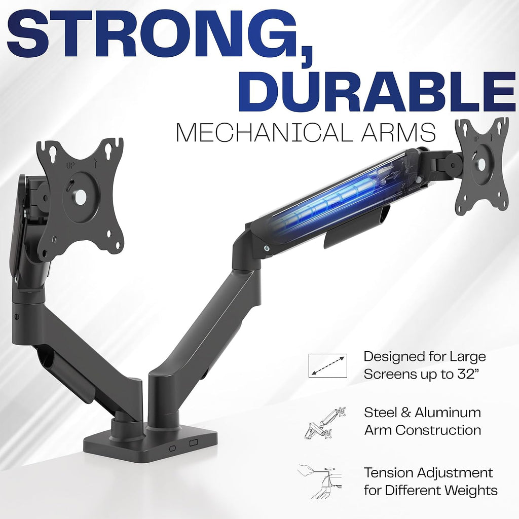 vivo dual monitor stand, fully adjustable arms for, close-up detail